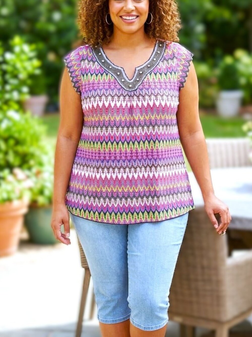 CATO Beaded Neckline Top. Plus Size 26/28W